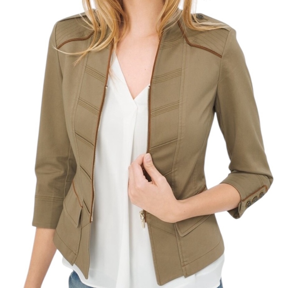 White House Black Market Olive Green Military Style Fitted Jacket 0
